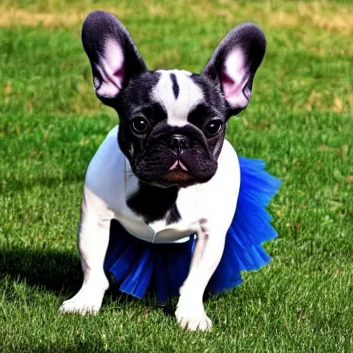 Prompt: a french bulldog ballet dancer in a tutu