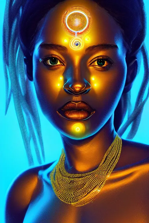 Image similar to hyperrealistic cybernetic cinematic bioluminescent very expressive! oshun goddess whole body underwater, gold jewerly, highly detailed face, digital art masterpiece, smooth eric zener cam de leon, dramatic pearlescent turquoise light on one side, low angle uhd 8 k, shallow depth of field