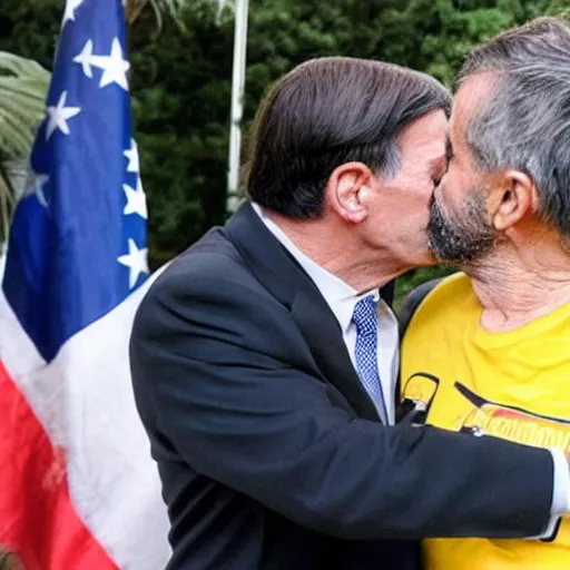 Image similar to photo of Jair Bolsonaro kissing Lula