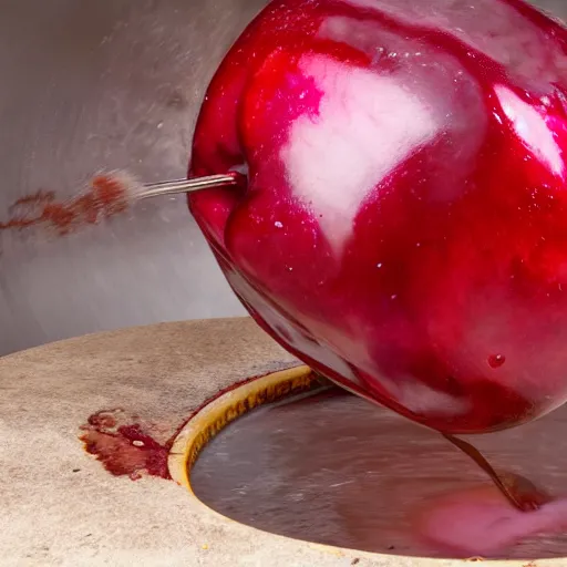 Image similar to a large plum being thrown into a meat grinder, realistic photograph, 4 k, hd