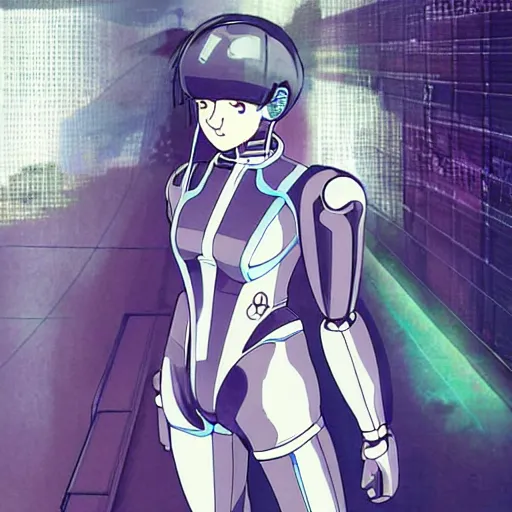 Prompt: anime protagonist woman robot, hyper detailed, ghost in a shell, 1 9 9 0 s