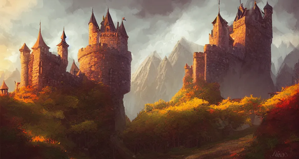 Image similar to a landscape with a castle by Andreas Rocha