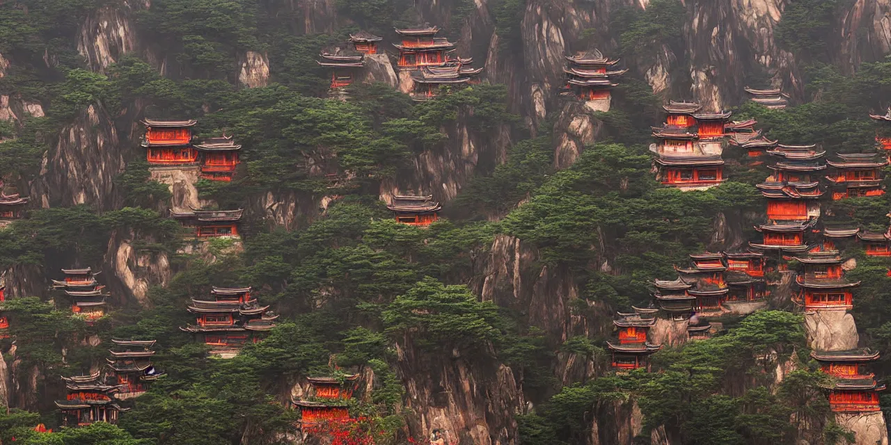 Image similar to huangshan with buddhist dwellings by wang jian