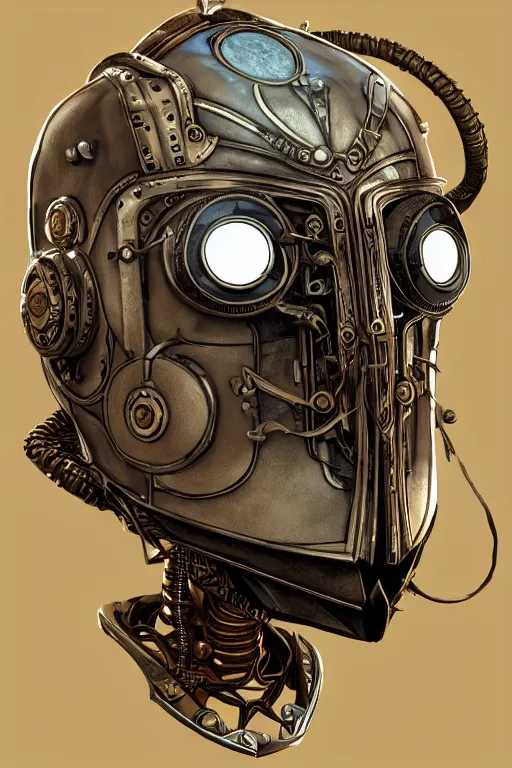 Image similar to steampunk helmet fantasy art mask robot ninja stylized digital illustration sharp focus, elegant intricate digital painting artstation concept art global illumination ray tracing advanced technology chaykin howard and campionpascale and cooke darwyn and davis jack