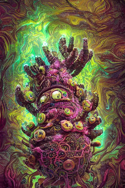 Image similar to creature sushi roots cactus elemental flush of force nature micro world fluo light deepdream a wild amazing steampunk baroque ancient alien creature, intricate detail, colorful digital painting radiating a glowing aura global illumination ray tracing