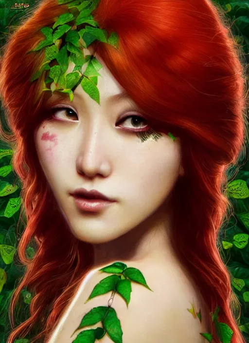 Prompt: A beautiful portrait of a Arai Nanao as Poison Ivy from Batman movie, digital art by Eugene de Blaas and Ross Tran, vibrant color scheme, highly detailed, in the style of romanticism, cinematic, artstation, Greg rutkowski