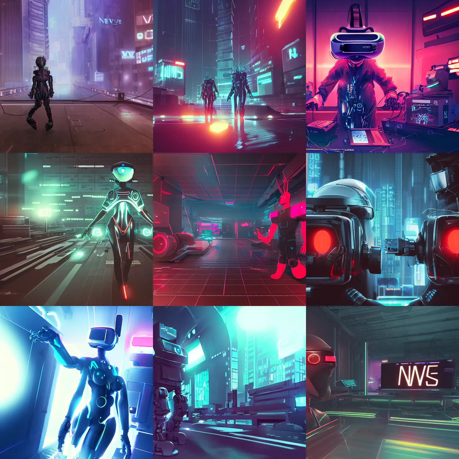 Prompt: neosvr!!!, the price of ncr, virtual reality metaverse engine, unity render, trending on artstation, furry, anime, robot, cyberpunk, synthwave, darksynth