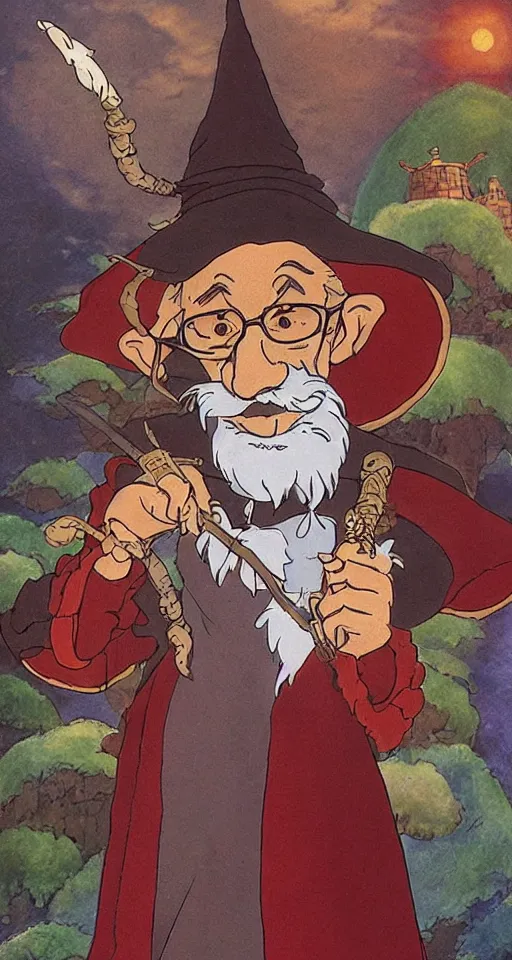 Image similar to Rincewind the wizard from Studio Ghibli’s Discworld adaption.