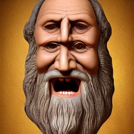 Image similar to portrait of ancient silly greek man with big eyes and sharp nose and open mouth. fine detail. artistic painting by lurid, unreal engine