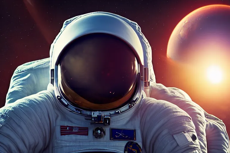 Prompt: astronaut in space wearing a spacesuit floating, earth explosion in background, highly detailed, photorealistic portrait, bright studio setting, studio lighting, crisp quality and light reflections, unreal engine 5 quality render