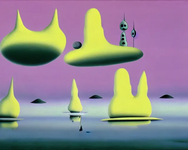 Image similar to yves tanguy art. a still from totoro, re imagined in the style of yves tanguy. surrealism, dadaism, ghibli