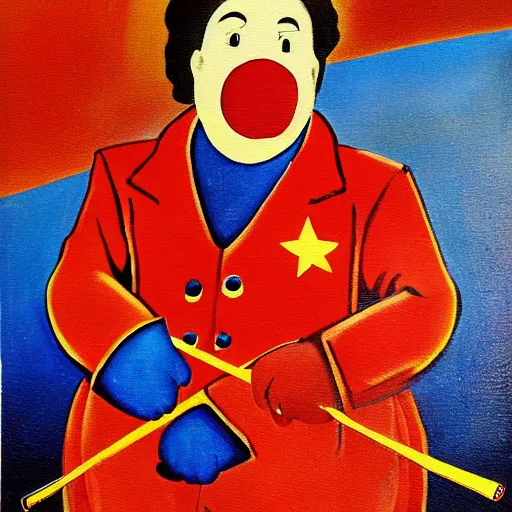 Image similar to communist clown, soviet propaganda painting