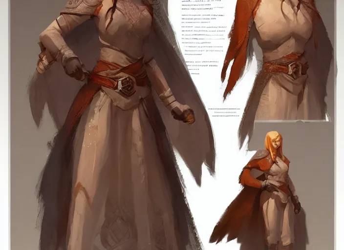 Prompt: character sheet for a ginger woman, healer, mage, for dragon age by greg rutkowski, by studio ghibli, digital art, trending on artstation, hd, 8 k, highly detailed, good lighting, beautiful, masterpiece