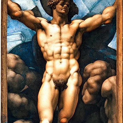Image similar to human figure, courage, against all odds, unlikely hero, no fear, hero's journey, strength, valor, high detail painting by michelangelo, man climbing obstacles,