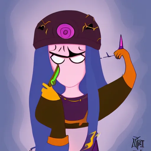 Prompt: evil sorceress in the style of adventure time, hd, trending on artstation, digital illustration, cartoon character design, concept art