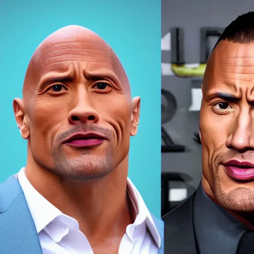 Prompt: dwayne johnson with massive oversized eyebrows and lips