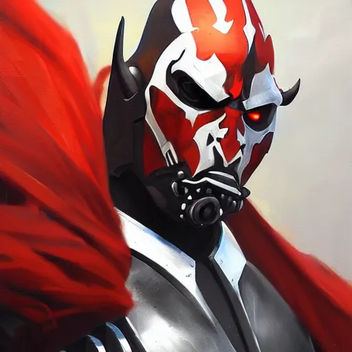 Image similar to greg manchess portrait painting of armored darth maul as overwatch character, medium shot, asymmetrical, profile picture, organic painting, sunny day, matte painting, bold shapes, hard edges, street art, trending on artstation, by huang guangjian and gil elvgren and sachin teng