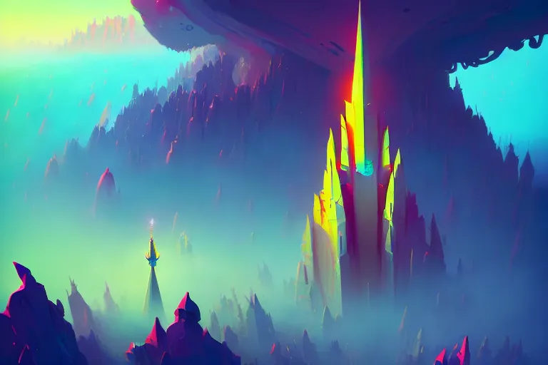 Prompt: the spire has reached unimaginable heights up amongst the clouds and angels, beautiful detailed, cinematic, strong lighting, hi - fructose art magazine, by anton fadeev and paul lehr and david heskin and josan gonzalez, 8 k