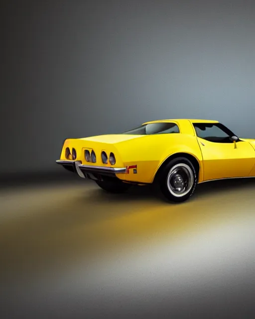 Prompt: photorealistic art of a yellow 1979 stingray corvette, dynamic lighting, space atmosphere, hyperrealism, stunning visuals