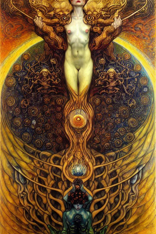 Image similar to Divine Chaos Engine by Karol Bak, Jean Delville, William Blake, Gustav Klimt, and Vincent Van Gogh, symbolist, visionary