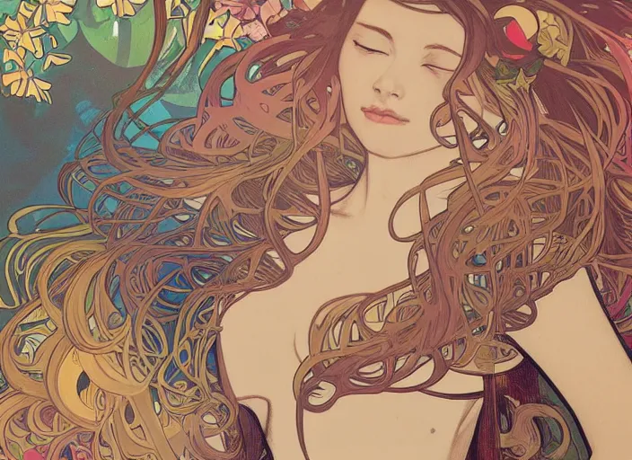 Prompt: coachella pool party, minimalist, alphonse mucha and pixar and artgerm, 4 k trending on tumblr