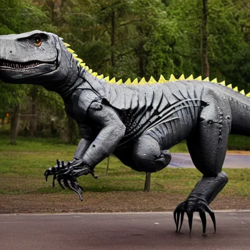 Image similar to a man ride t - rex