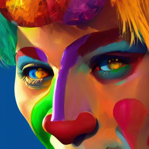 Image similar to Portrait of a colorful happy joyful clown, artstation, cgsociety, masterpiece