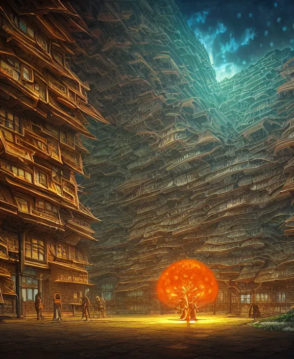 Prompt: a building made of exotic fungus, by dan mumford, yusuke murata, makoto shinkai, ross tran, cosmic, heavenly, god rays, intricate detail, cinematic, cel shaded, unreal engine, featured on artstation, pixiv