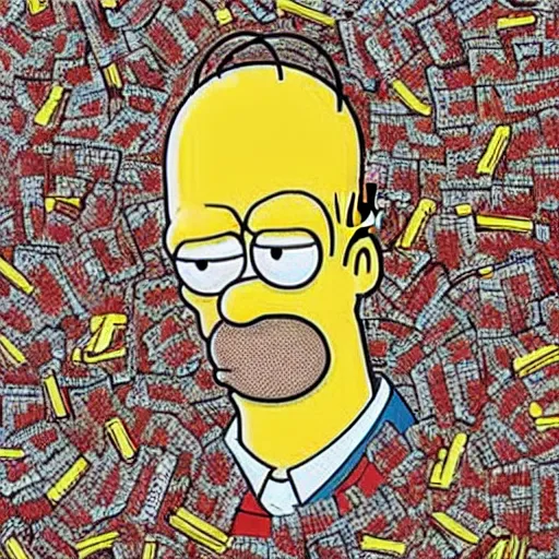 Image similar to close up portrait of homer simpson, by geof darrow, geof darrow art,