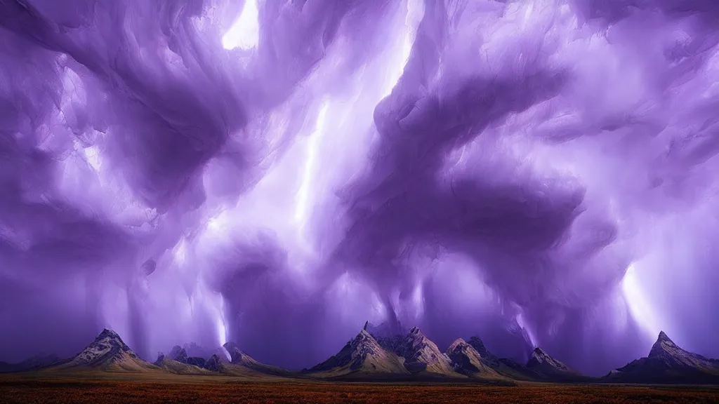 Image similar to amazing landscape photo of purple tornadoes by marc adamus, beautiful dramatic lighting