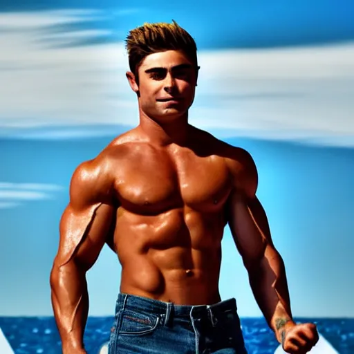 Image similar to Zac Efron as a bodybuilder 4k hd