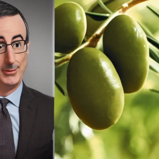 Image similar to a photo of an olive that looks like john oliver