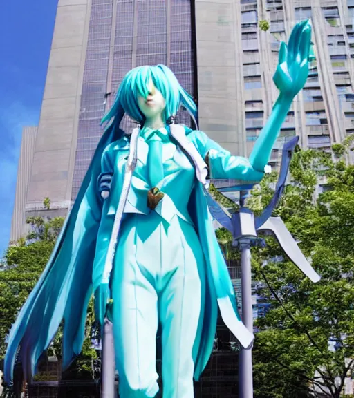 Image similar to photograph of Hatsune Miku as the Liberty Statue
