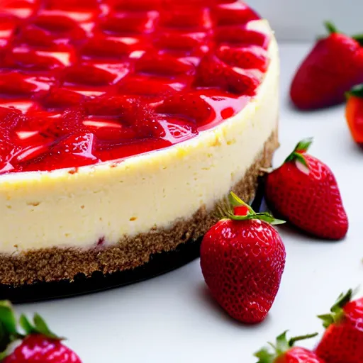 Prompt: close view of a delicious sweet and perfect strawberry cheesecake piece, award winning, 4 k, beautiful