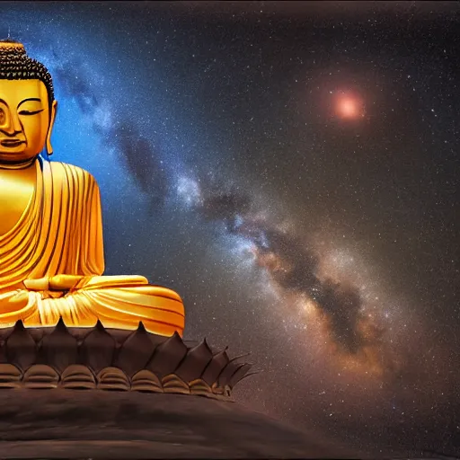 Image similar to all of the planets revolving around a giant Buddha, beautiful, oil on canvas, intricate, 8k highly professionally detailed, HDR, CGsociety