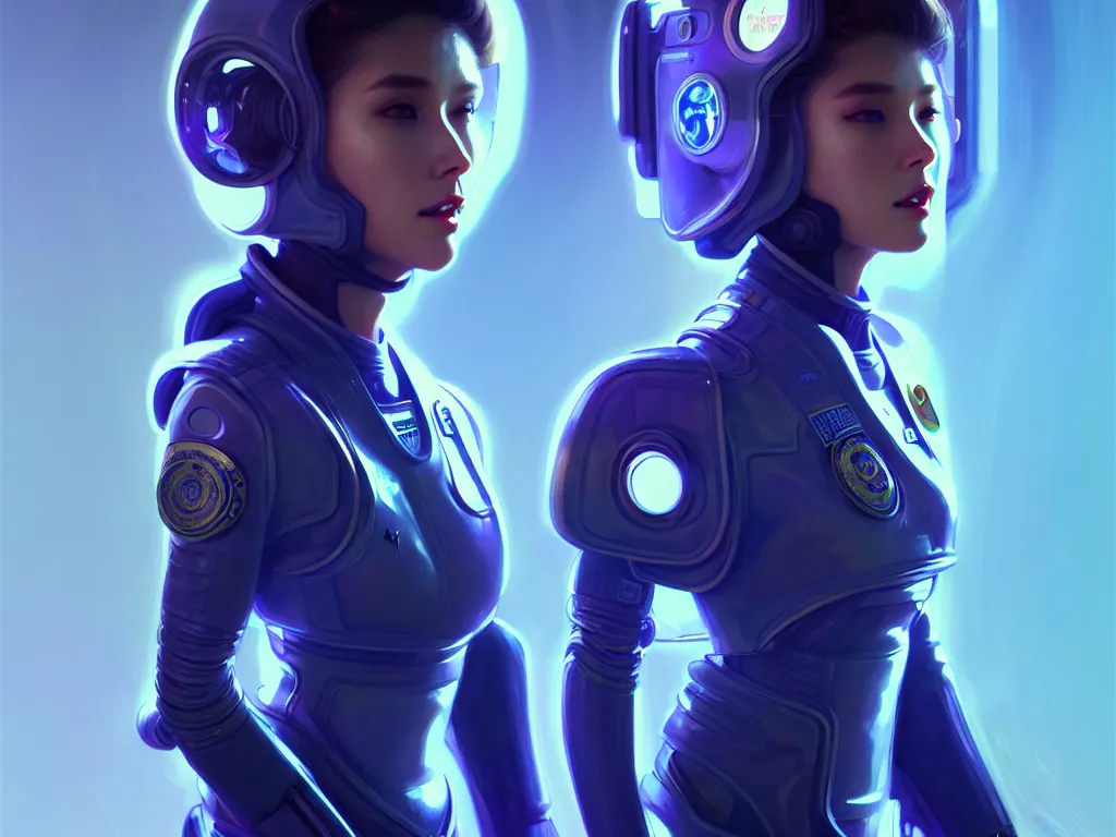 Image similar to portrait futuristic planet venus police uniform female, in a future huge spaceship internal, neon light, ssci - fi and fantasy, intricate and very very beautiful and elegant, highly detailed, digital painting, artstation, concept art, smooth and sharp focus, illustration, art by tan zi and ayanamikodon and alphonse mucha and wlop