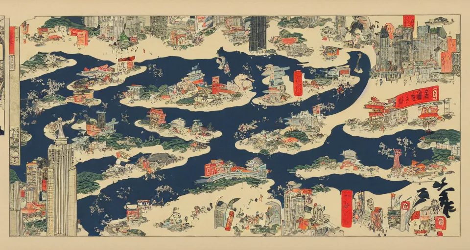 Image similar to new york in the style of ukiyo - e