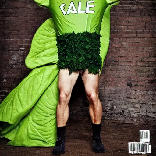 Image similar to christian bale wearing a kale costume, photography, cover