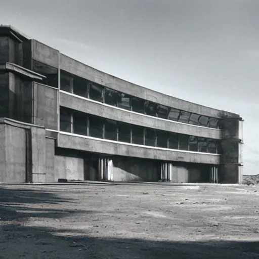 Image similar to sci fi research facility exterior, brutalist architecture, grand scale