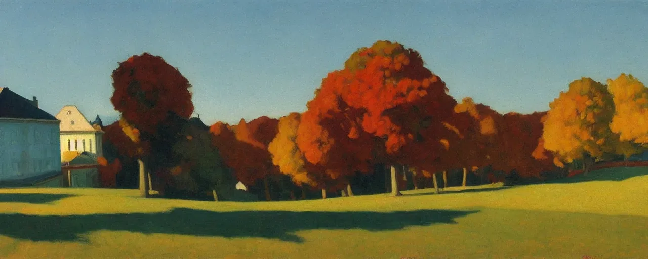 Prompt: an edward hopper style painting of a ( ( ( ( ( ( ( ( miskolc, a city in northeastern hungary ) ) ) ) ) ) ) ), early - autumn, september of 1 9 4 8