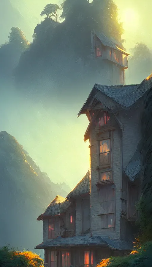 Image similar to beautiful house in big sur, details, sharp focus, illustration, by jordan grimmer and greg rutkowski, trending artstation, pixiv, digital art