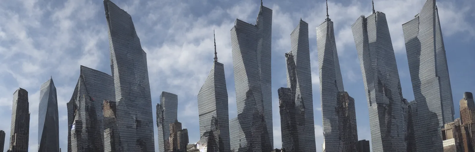 Prompt: the twin towers become the legs of giant robots