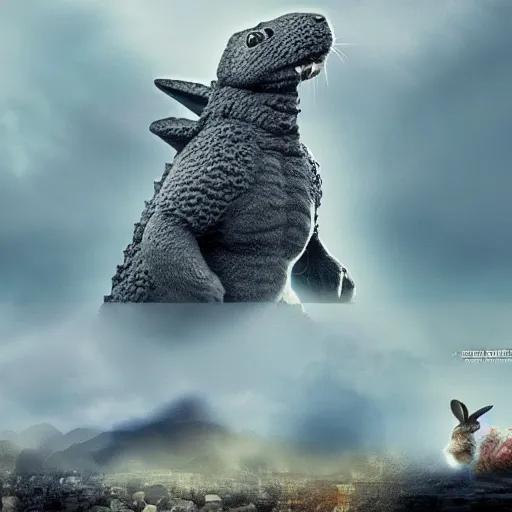 Image similar to rabbit godzilla, concept fantasy wallpaper