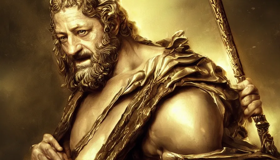 Prompt: Baroque painting of Gerard Butler as Zeus, hyperdetailed, artstation, cgsociety, 8k