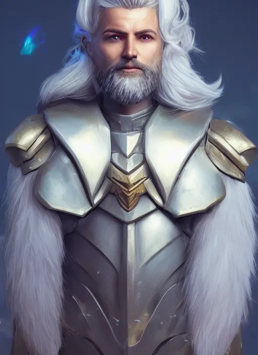 Prompt: comic book style portrait painting of an aasimar paladin, male, big angel wings on back, silver hair, short brown beard, d & d concept art, unreal 5, daz, teal aesthetic, octane render, cosplay, rpg portrait, dynamic lighting