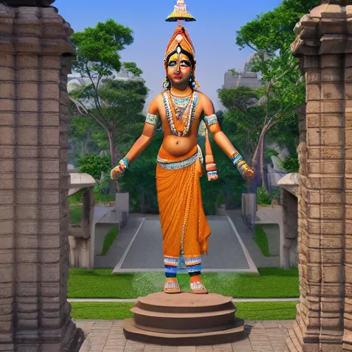 Image similar to 3d render, Statue Indian Gods, Unreal engine, white background, Isometric 8k