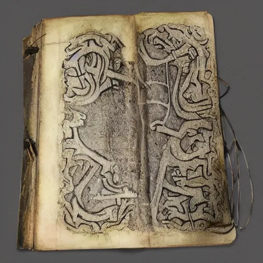 Prompt: a photo of an ancient necromancy spellbook, eerie lighting, ethereal