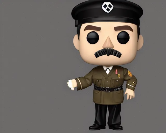 Image similar to full body 3d render of adolf hitler in nazi uniform as a funko pop, packaging, studio lighting, white background, blender, trending on artstation, 8k, highly detailed