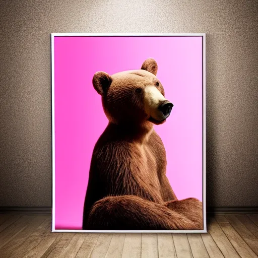 Image similar to a bear in a pink background, studio lighting