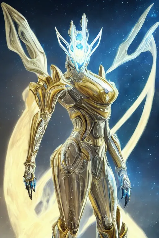 Image similar to intricate high detailed elegant beautiful stunning quality cosmic huge giantess hot female warframe anthro mecha female dragon goddess, gold body, sleek metal ears, sleek eyes, smooth blue skin, sleek gold armor, bigger than galaxy, epic proportions, epic scale, epic size, warframe destiny art, furry, dragon art, goddess, giantess, furaffinity, octane